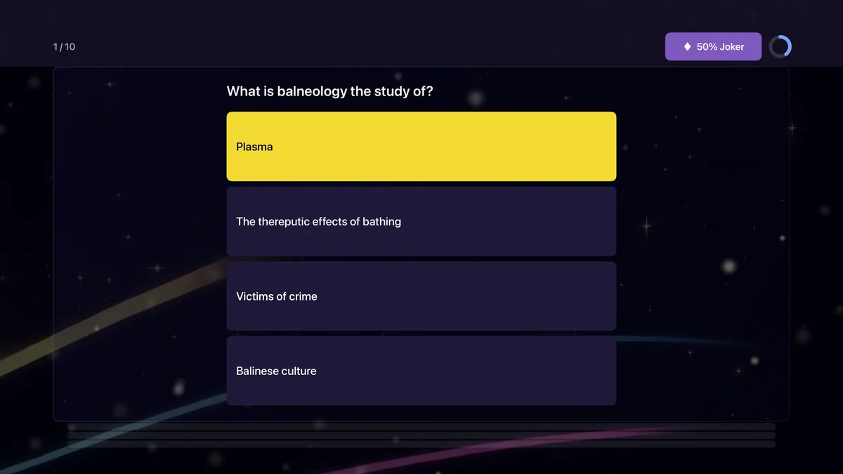 Quesly Trivia question screen on Apple TV